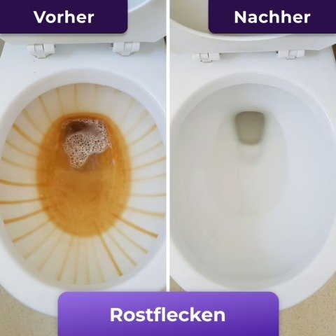 Vom Anbieter gezeigtes Vorher-Nachher-Beispiel bei Rostflecken
